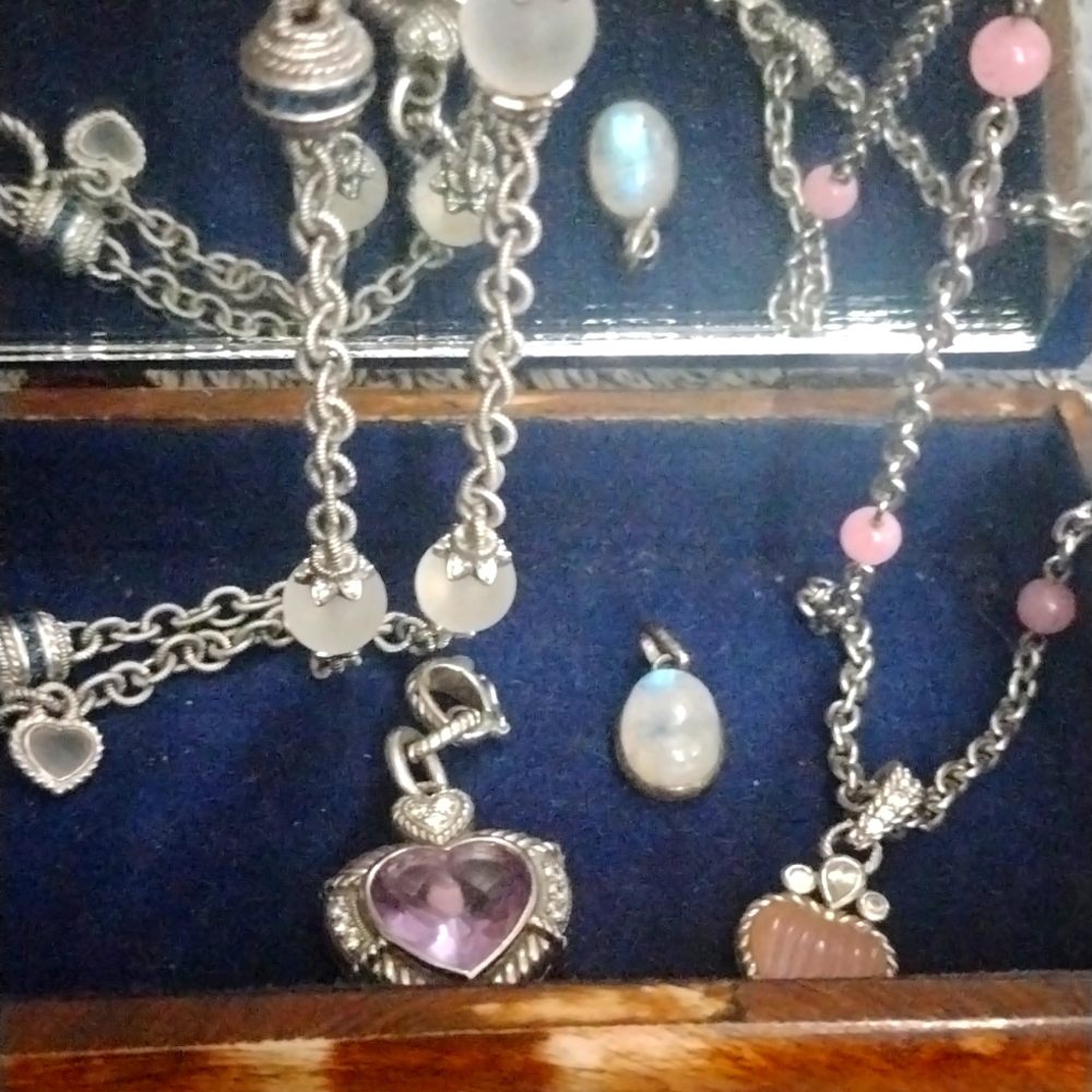 Purple amethyst heart pendant 925 by Judith Ripka,Pink rose quartz necklace